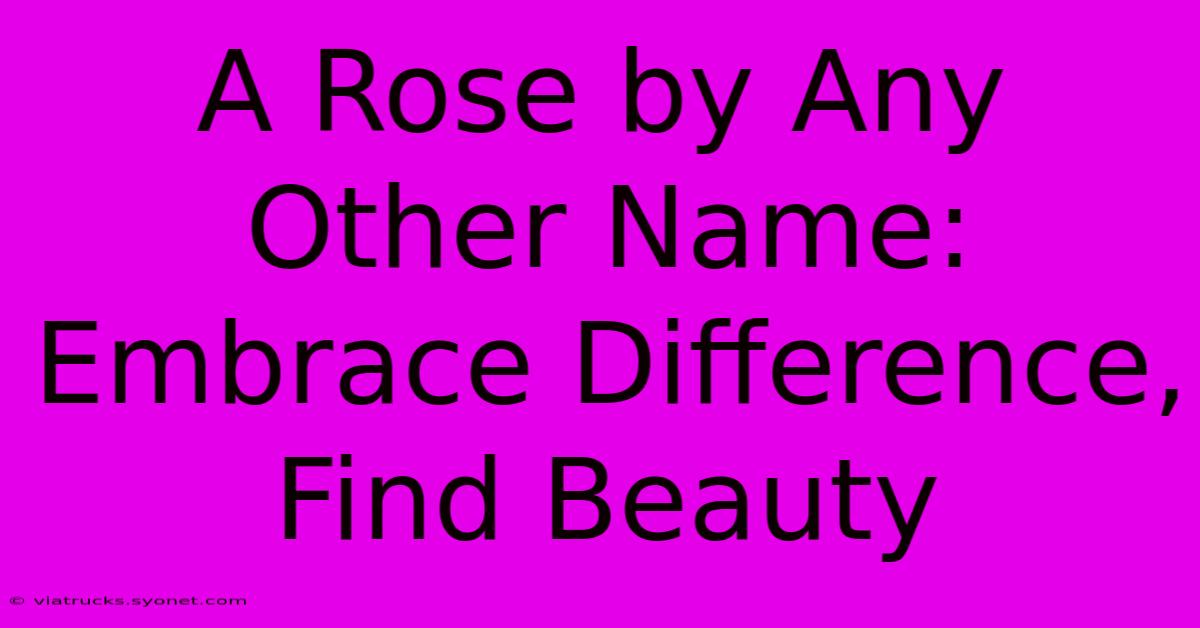 A Rose By Any Other Name:  Embrace Difference, Find Beauty