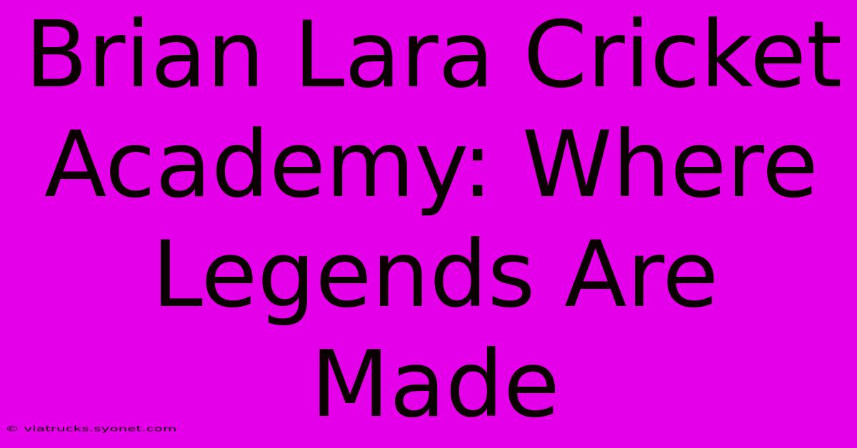 Brian Lara Cricket Academy: Where Legends Are Made