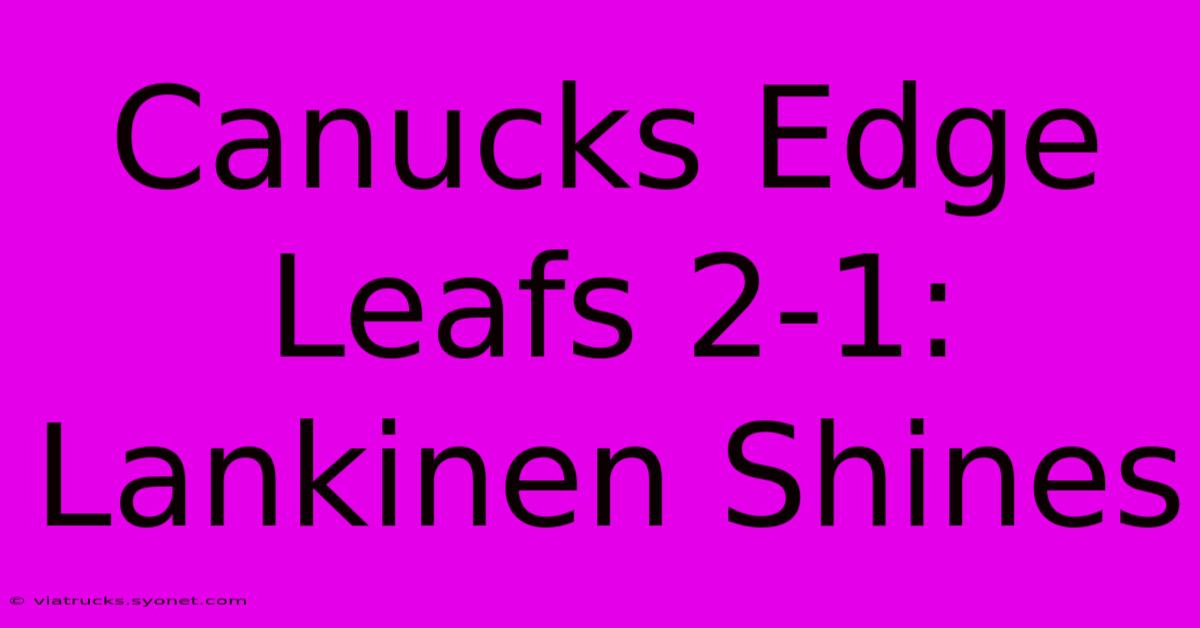 Canucks Edge Leafs 2-1: Lankinen Shines