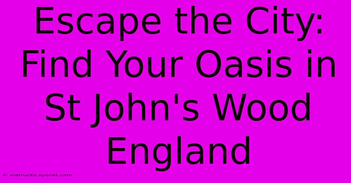 Escape The City: Find Your Oasis In St John's Wood England