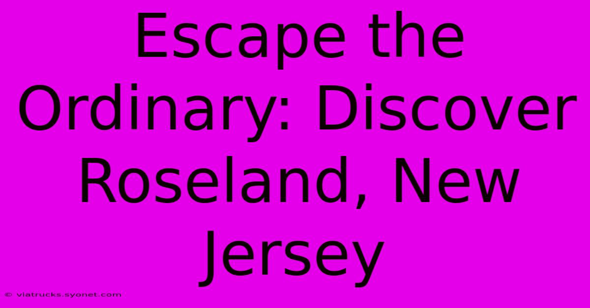 Escape The Ordinary: Discover Roseland, New Jersey