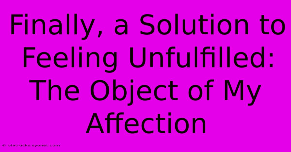 Finally, A Solution To Feeling Unfulfilled:  The Object Of My Affection