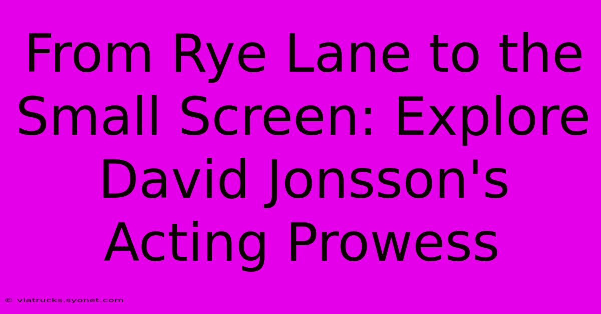 From Rye Lane To The Small Screen: Explore David Jonsson's Acting Prowess