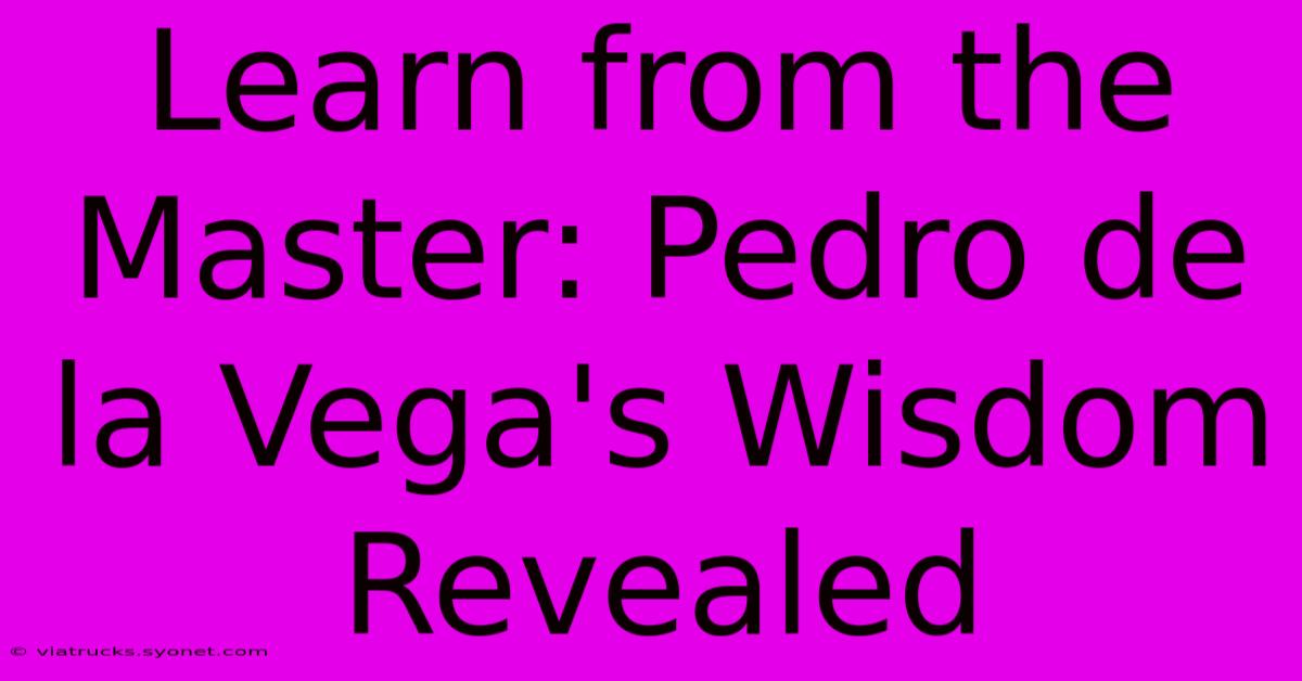 Learn From The Master: Pedro De La Vega's Wisdom Revealed