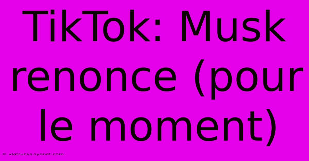 TikTok: Musk Renonce (pour Le Moment)