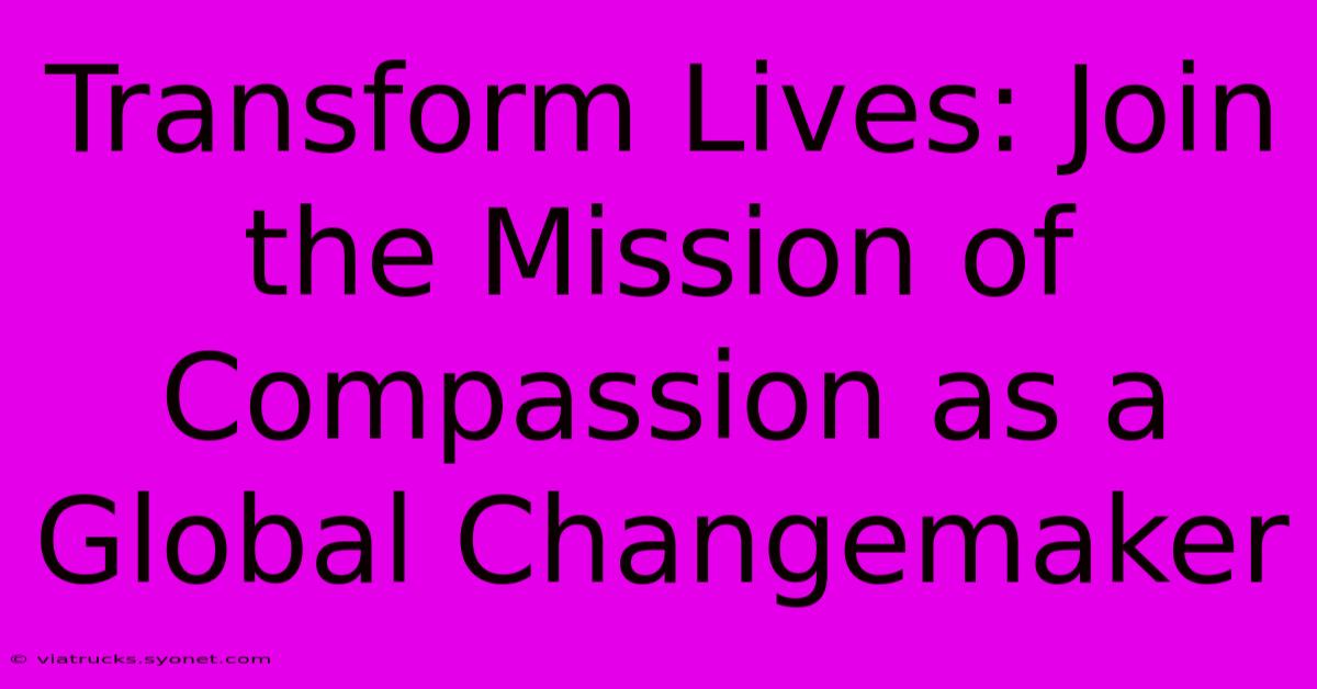 Transform Lives: Join The Mission Of Compassion As A Global Changemaker